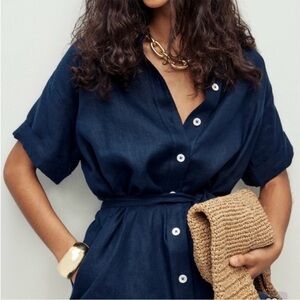 J.Crew Capitaine linen short sleeved shirtdress navy xxsp